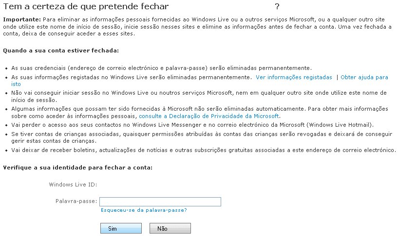 Quero excluir a minha conta do Hotmail… como faço?