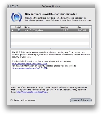 Actualização Mac OS X 10.5.6