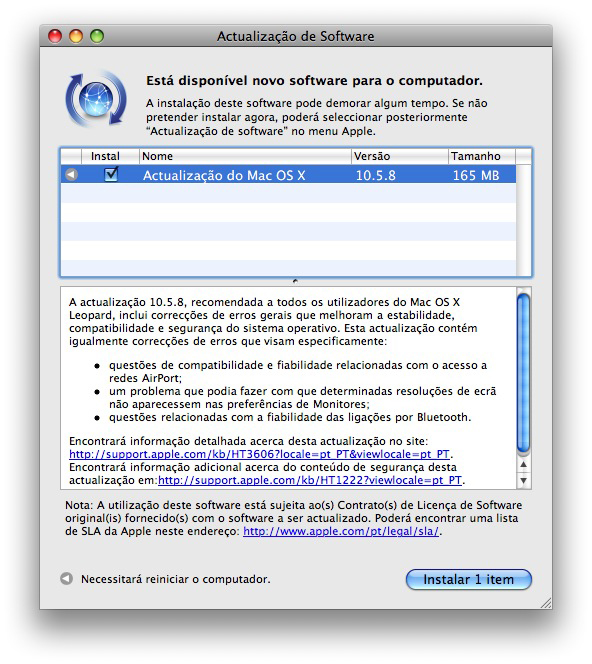 Mac OS X 10.5.8 Update já disponível!