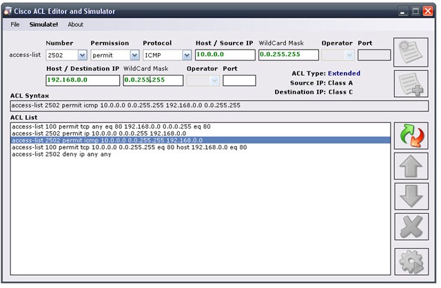 Simulador e editor de listas de acesso (ALCs)