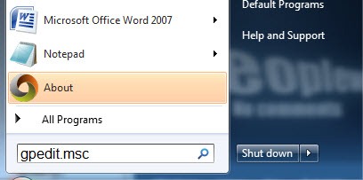 Desactive o Painel de Controlo no Windows 7