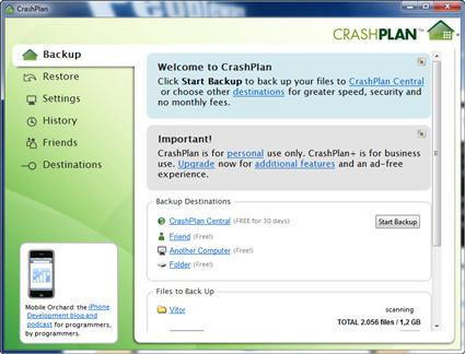 CrashPlan 3.8.2010 – Faça Backups para o PC de Casa