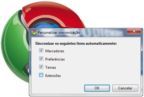 Google Chrome com sincronismos de extensões