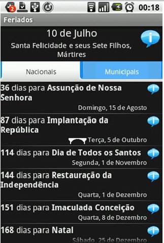 Feriados Nacionais e Municipais no Android
