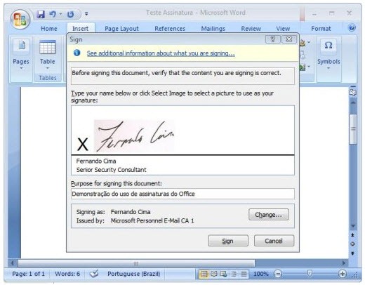 Assinar digitalmente um documento no Word