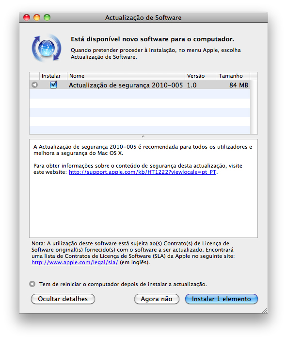 Actualização de segurança 2010-005 para Mac OS X