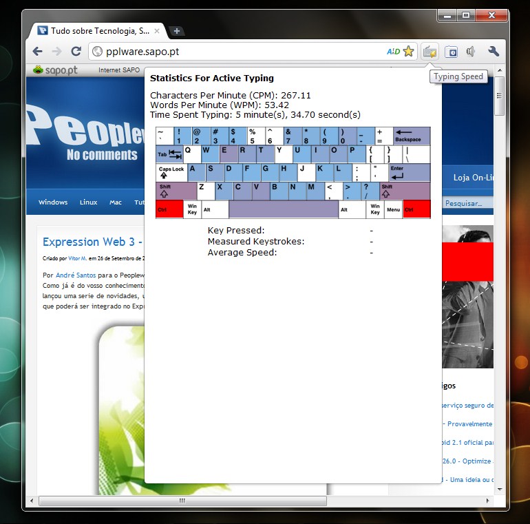Extensão Chrome: Typing Speed Monitor
