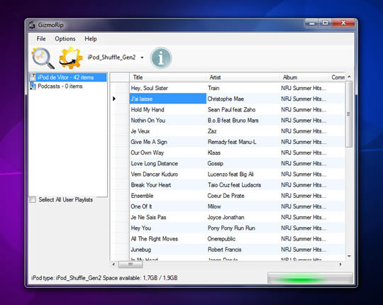 GizmoRip 2.033 – Recupere as Músicas perdidas do seu iPod