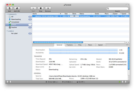 µTorrent 1.0.1 para Mac – Siga a torrente