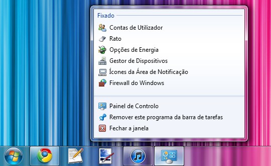 Dica: Coloque o Painel de Controlo na Barra de Tarefas
