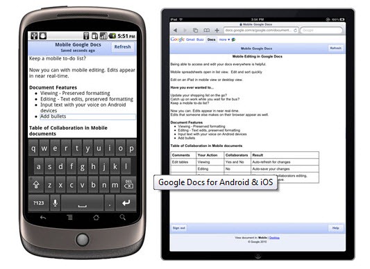 Google Docs Mobile – Suporte para iOS e Android