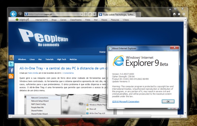 IE9 Beta 2 disponível na Internet de forma não oficial