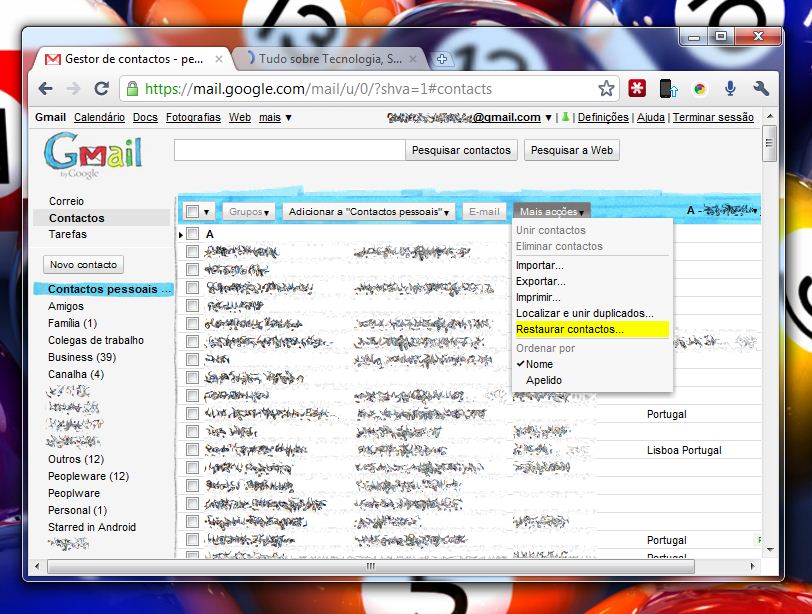 Dica: Recuperar contactos do Gmail