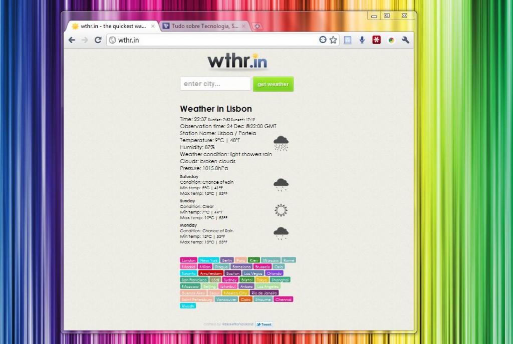 Wthr.in – Previsão do tempo… no Browser