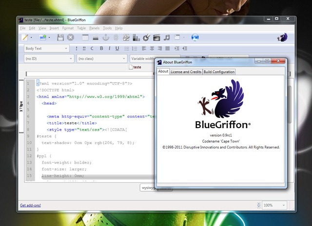 BlueGriffon – Editor com suporte para CSS3 e HTML5