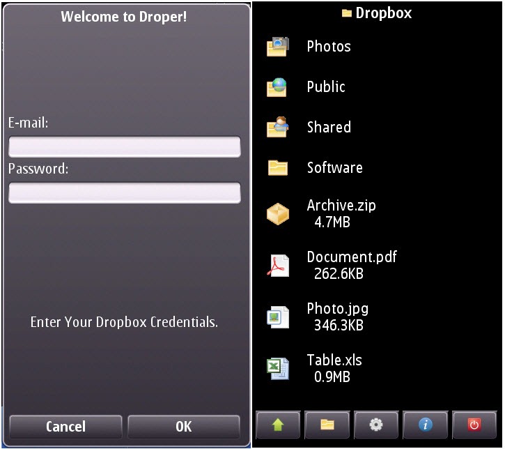 Droper &ndash; Cliente Dropbox para Symbian e Windows