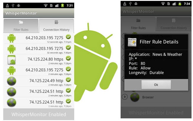 WhisperMonitor &ndash; Uma firewall para o Android