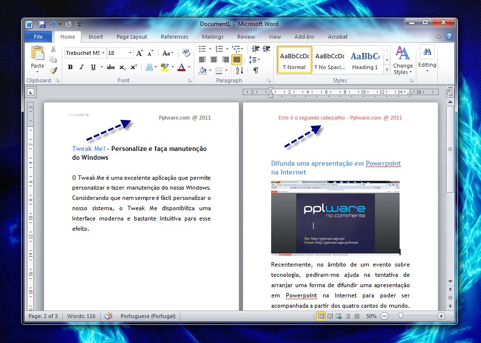 Word – Como ter cabeçalhos diferentes num documento?
