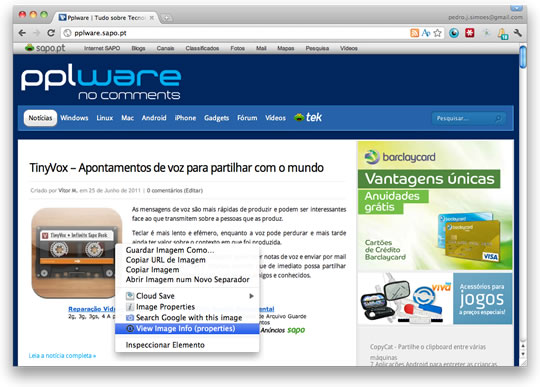 Extensão Chrome: View Image Info