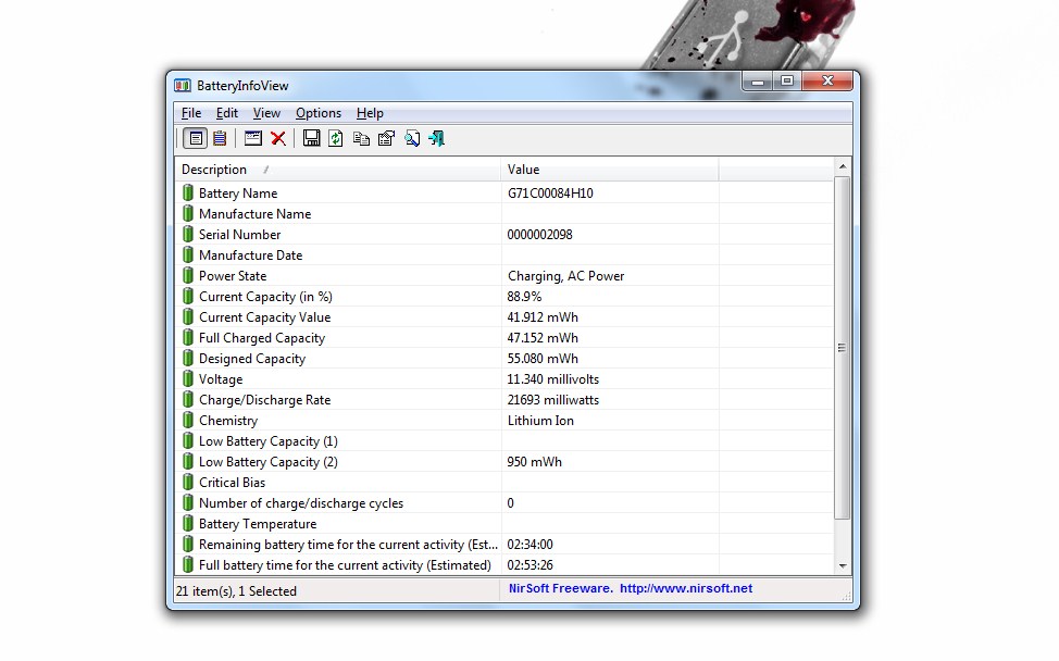 BatteryInfoView – Mantenha a sua bateria debaixo de olho
