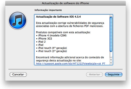 Apple disponibliza IOS 4.3.4