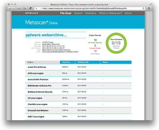 Metascan – Use 19 motores para verificar a existência de vírus