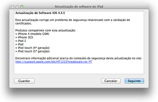iOS 4.3.5 – Mais uma actualização da Apple