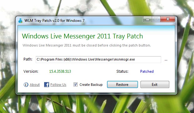 WLM Tray Patch – Envie o MSN para o seu lugar