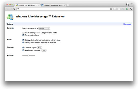 Extensão Chrome: Windows Live Messenger