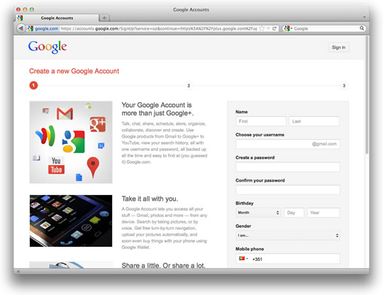 Google altera regras para criação de novas contas