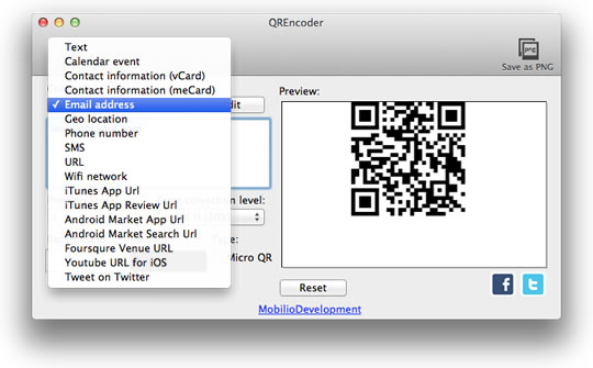 QREncoder 1.4 – Códigos QR gerados no Mac OS X