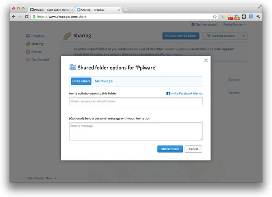 Partilhe ficheiros do Dropbox pelo Facebook