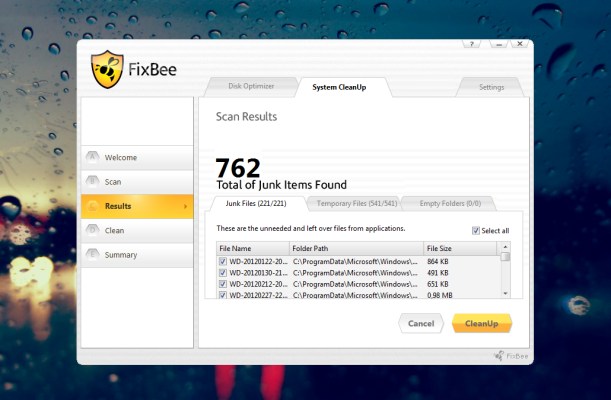 FixBee – Desfragmentar e limpar o seu disco