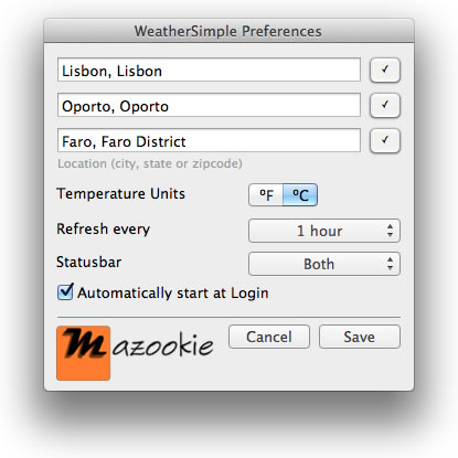 WeatherSimple – Previsão do tempo no seu Mac