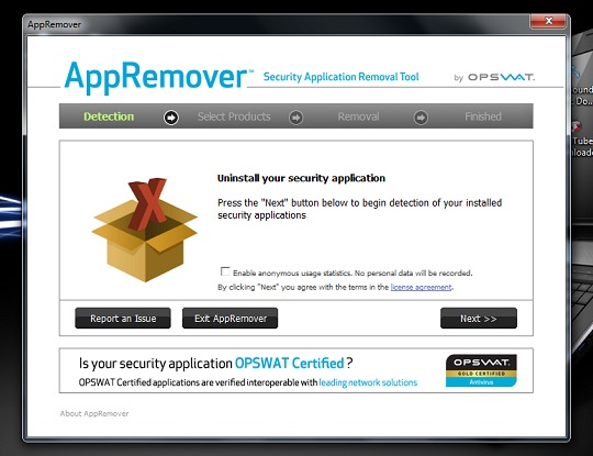 AppRemover 2.2.27.1, desinstalação completa de antivirus