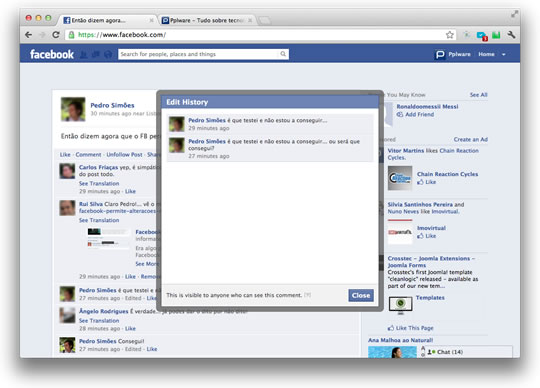 Facebook já permite a edição de comentários