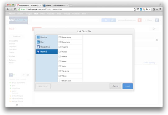 Já é possível usar o Skydrive no Gmail