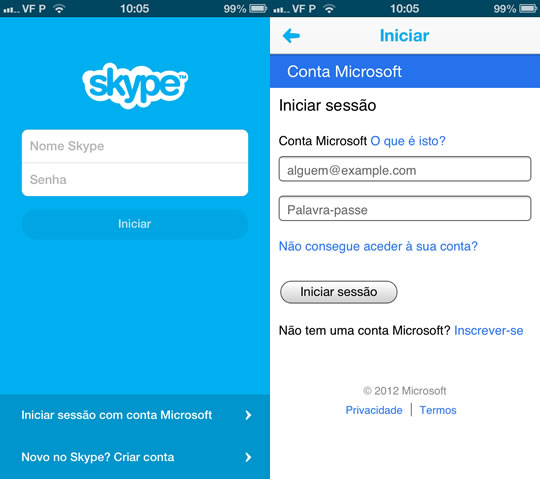 Ligue-se ao MSN via Skype no iOS