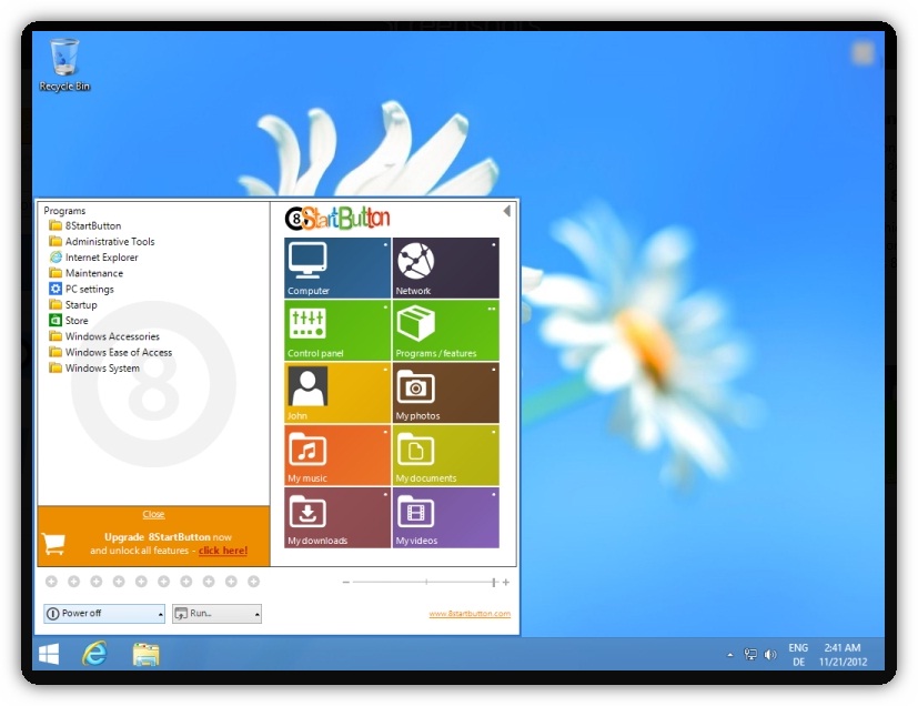 8StartButton, menu Iniciar completo no Windows 8