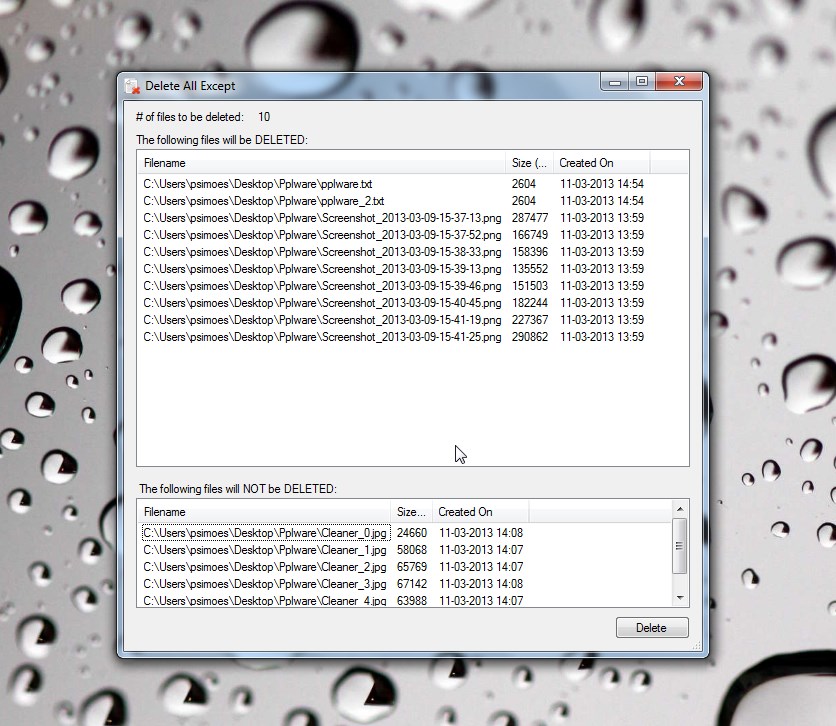 Delete All Except – Eliminar ficheiros de forma selectiva