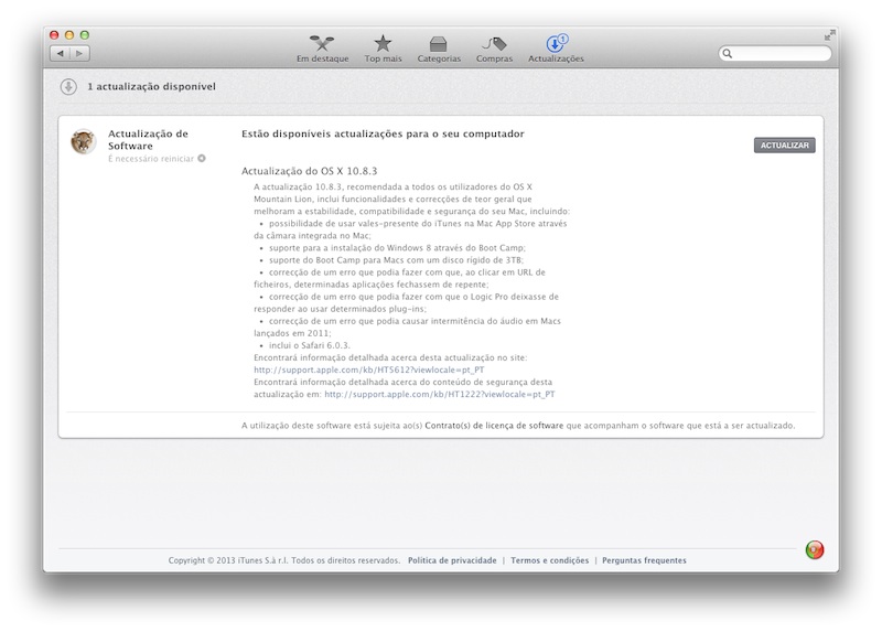 Apple lançou a actualização 10.8.3 para o Mac OS X