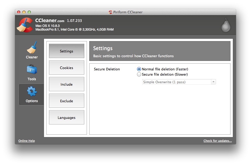 CCleaner for Mac 1.07.233 – Serviço de Manutenção no Mac OS X