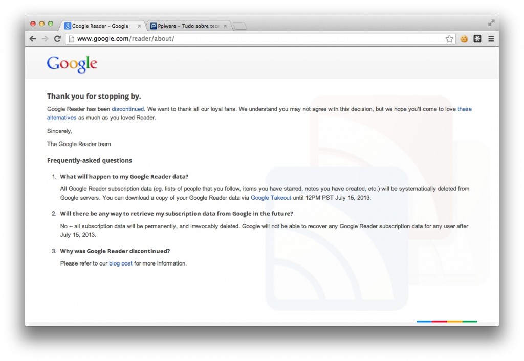 Utilizadores têm 15 dias para exportar dados do Google Reader
