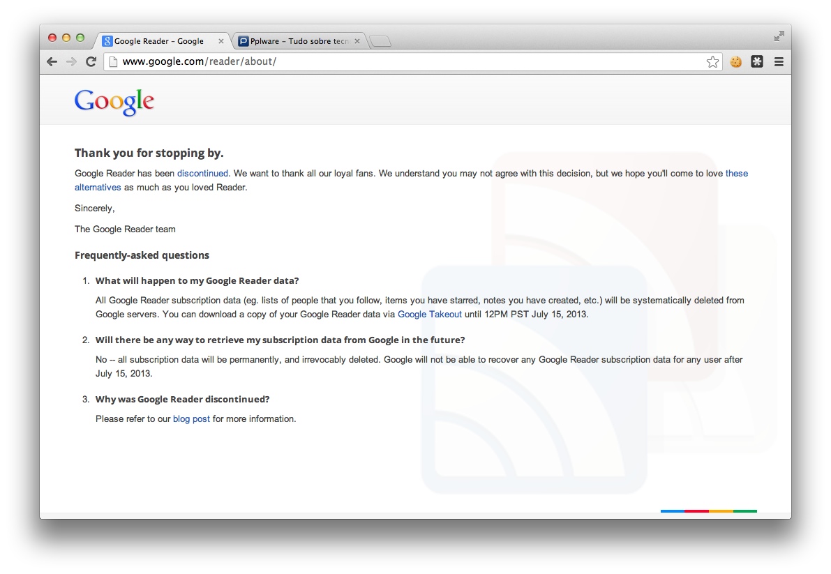 Utilizadores têm 15 dias para exportar dados do Google Reader