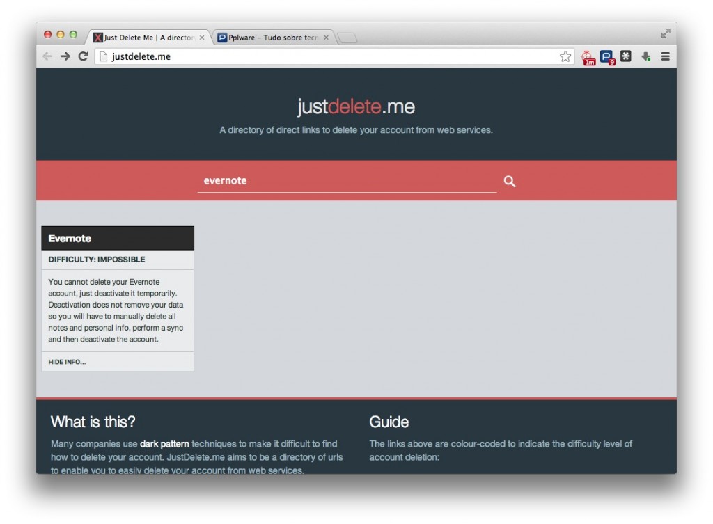 JustDelete.me – A forma mais simples de se apagar da Internet