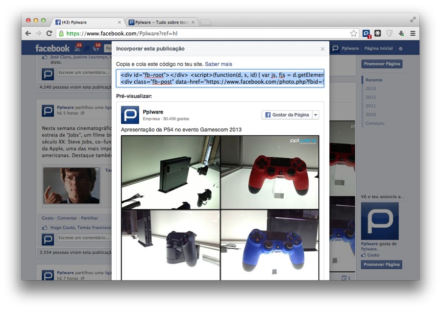 Facebook disponibiliza posts embebidos para todos os utilizadores