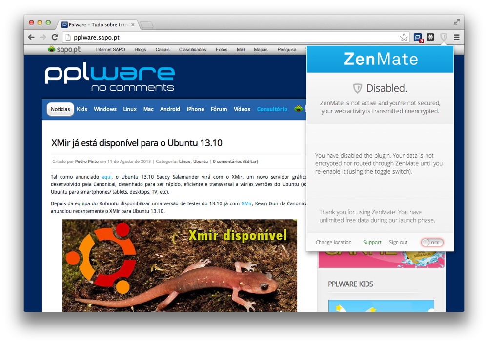 ZenMate – Navegações seguras e cifradas no Chrome