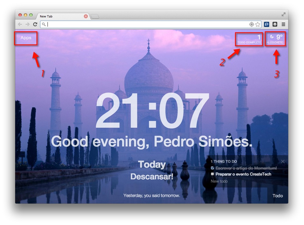 Momentum: Uma página de entrada diferente no Chrome