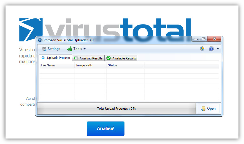 Reforço de segurança com PhrozenSoft VirusTotal Uploader