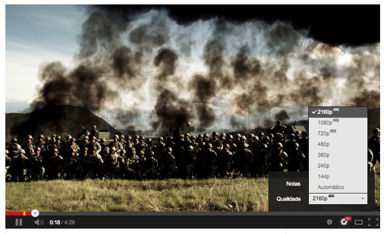 YouTube adicionou opção para reprodução de vídeos em 4K